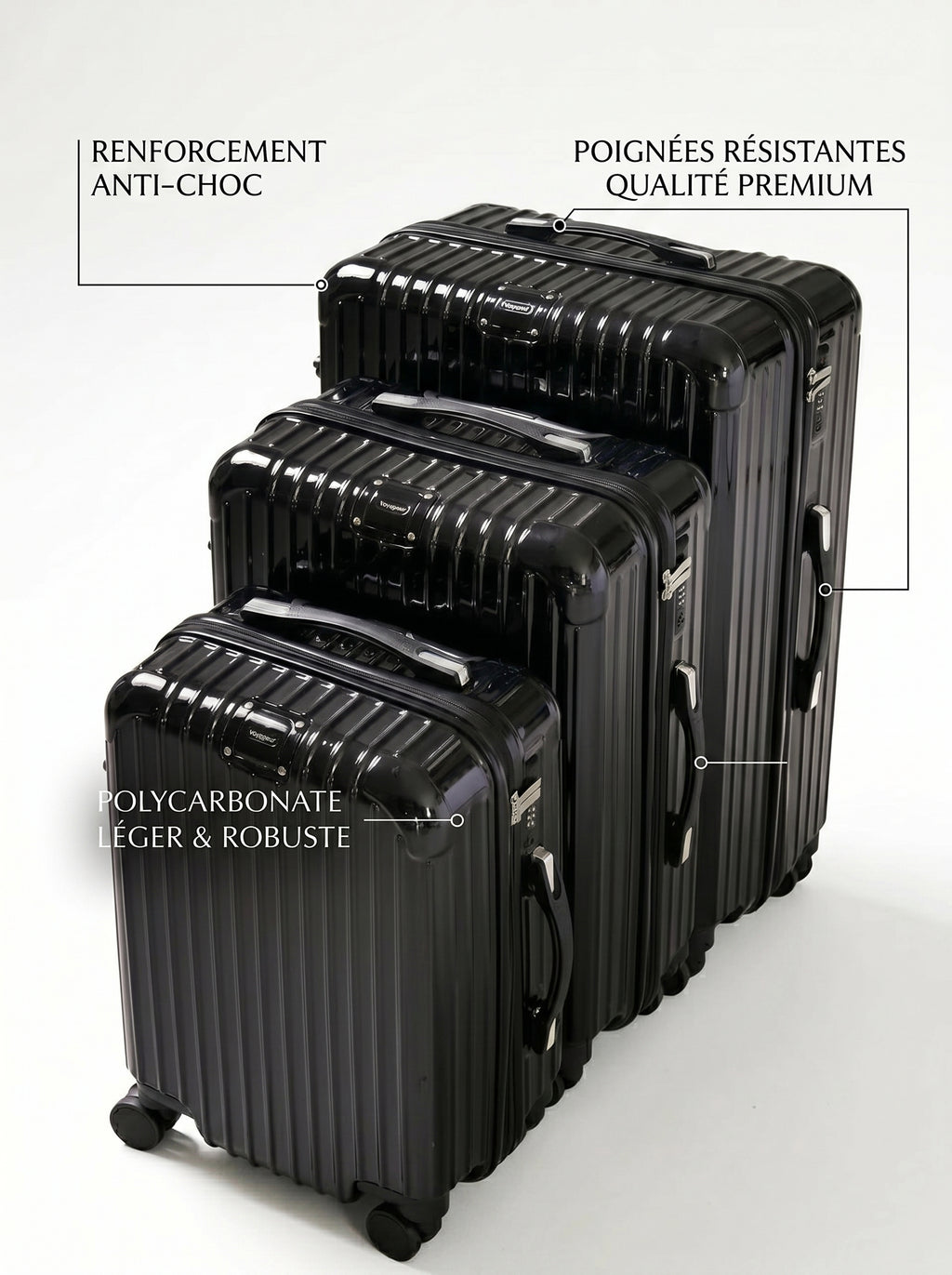 Set de 4 Valises Premium Black Pétrole — Collection Signature