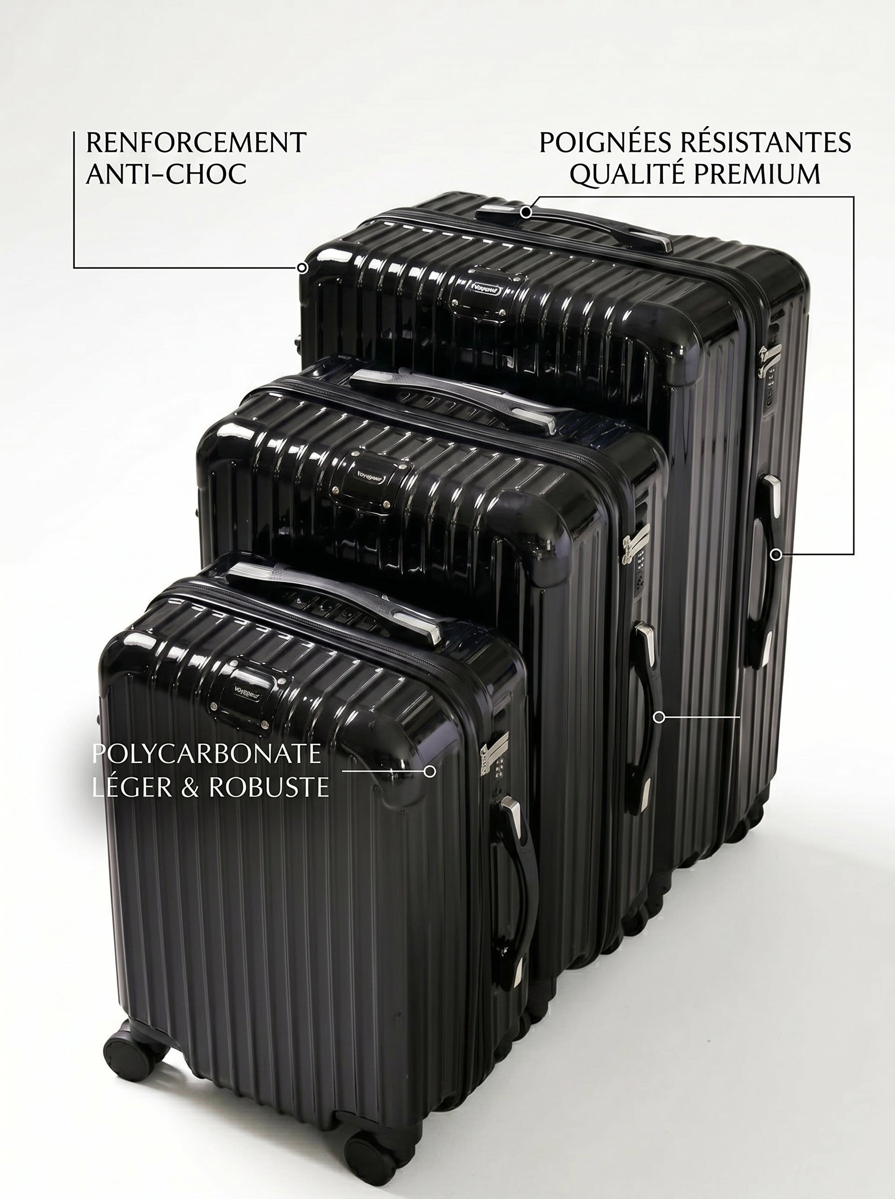 Set de 4 Valises Premium Black Pétrole — Collection Signature